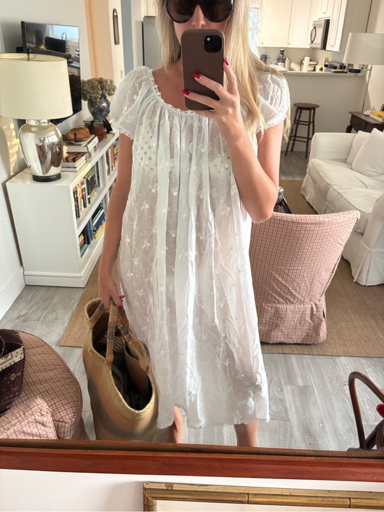 Vintage Dresses & Skirts - Vintage White Embroidered Midi Peasant Dress